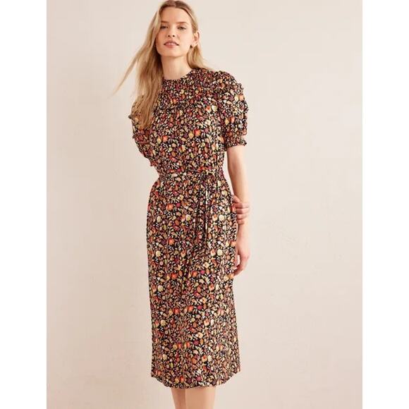 Boden Yoke Detail Jersey Midi Dress 4R Women’s Black Block Petal D0528 - Picture 1 of 7